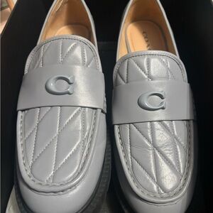 Coach Gray Quilted Loafers with Logo